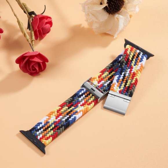 NEW Adjustable Rainbow Black Braided Solo Loop For Apple Watch - Picture 2 of 4